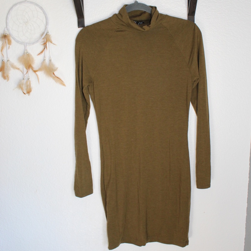 Olive green turtle neck dress